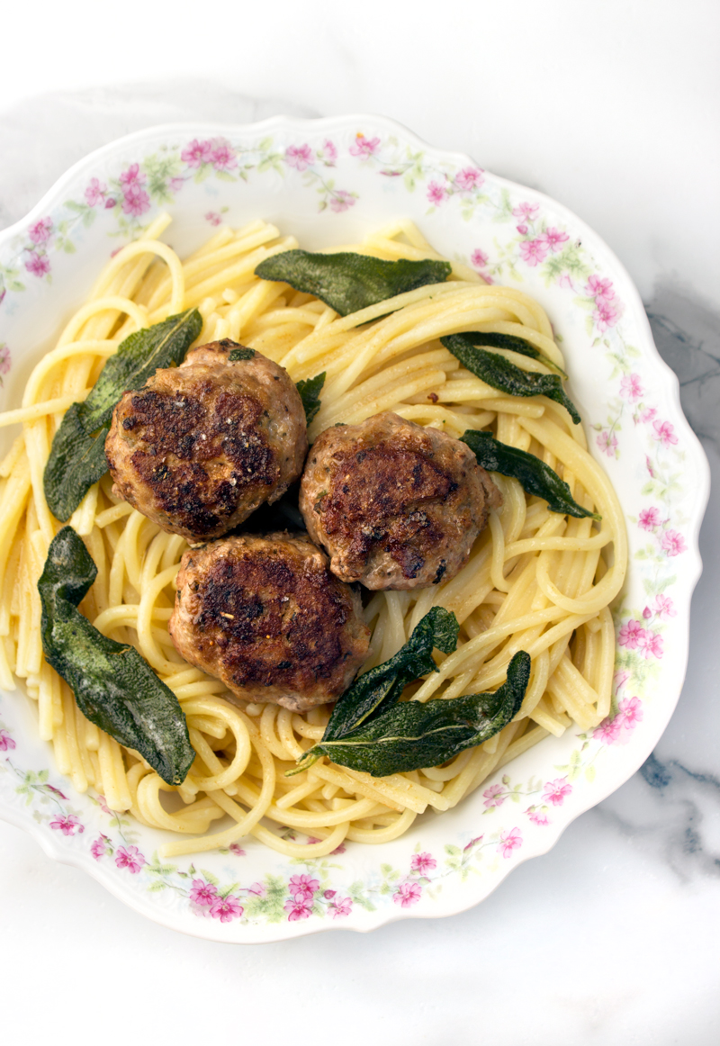 Turkey Meatballs with Sage + Brown Butter Pasta Lauren Gaskill