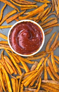 Baked Curry Sweet Potato Fries with Chipotle Ketchup
