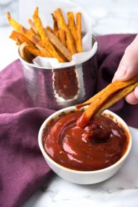 Baked Curry Sweet Potato Fries with Chipotle Ketchup