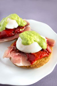 Bagel Eggs Benedict with Avocado Hollandaise