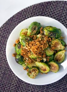 Fried Brussels Sprouts with Honey, Balsamic Vinegar + Toasted Breadcrumbs