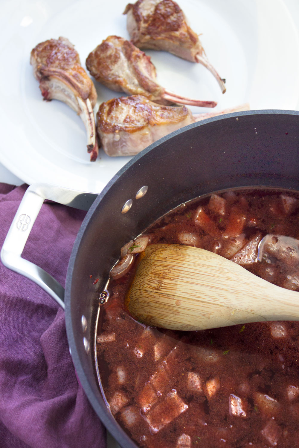 Pomegranate Braised Lamb with Lemony Chickpea Puree