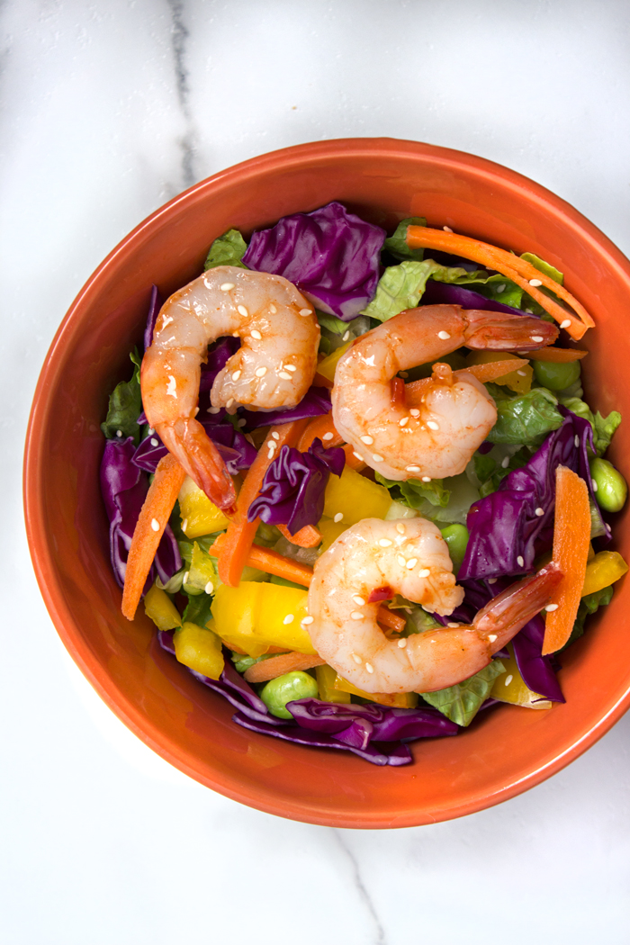 Chopped Asian Salad with Sweet Chili Glazed Shrimp